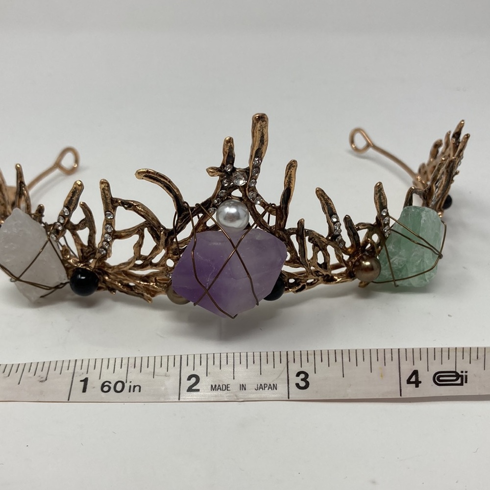 Majestic Genuine Gemstone Crown with Amethyst, Fluorite & Quartz Crystal - Picture 6 of 6